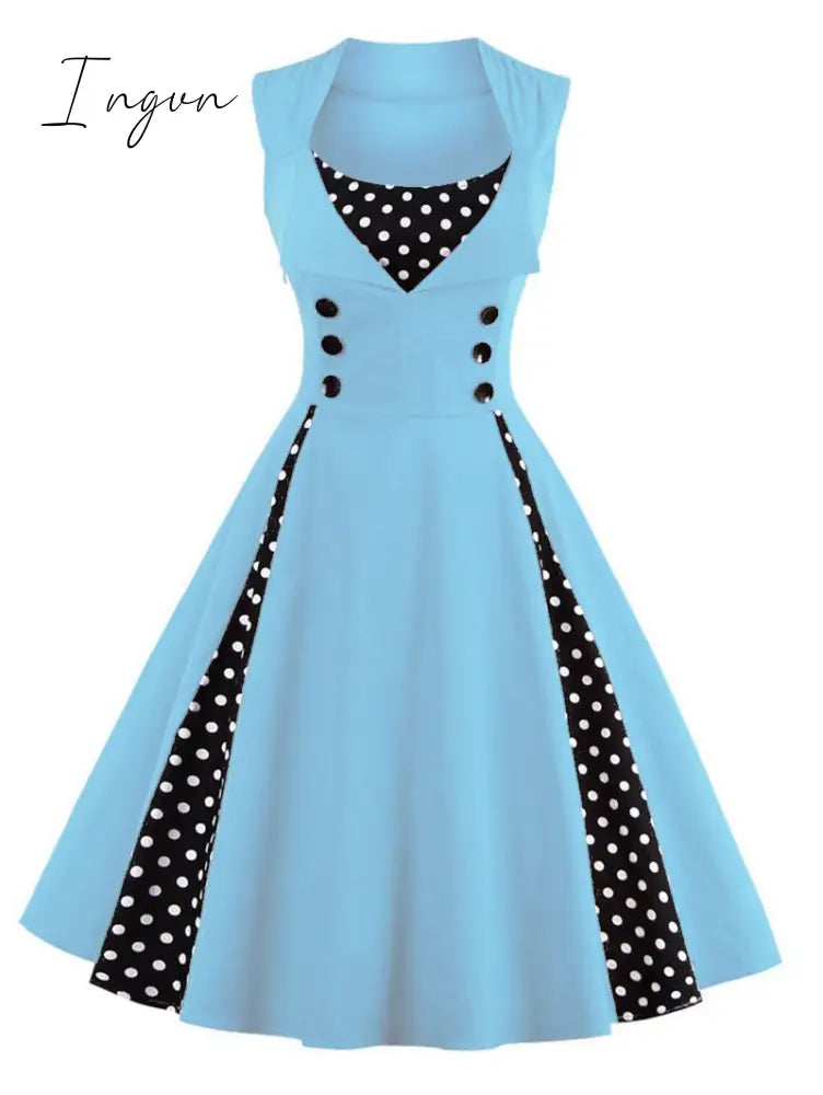 Ingvn - S - 4Xl Women Robe Retro Vintage Dress 50S 60S Rockabilly Dot Swing Pin Up Summer Party