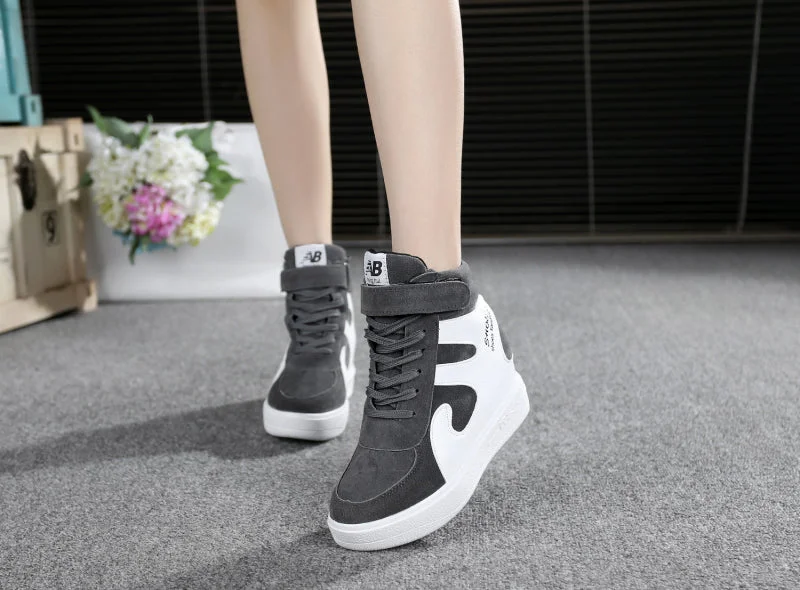NEW Thick Platform Sneakers Casual Lace-Up Wedges High Heel Womens Sport Shoes Outdoor Black Red Platform Vulcanize Shoes Women