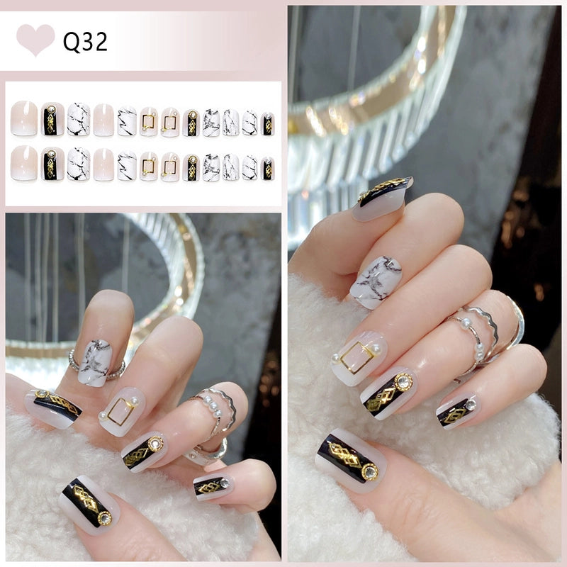 Cute Sweet Color Block Flower ABS Press-on Nails 1 Set