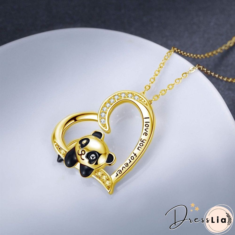 925 Sterling Silver Necklace - I Love You Forever Jewelry Gifts for Women/Daughter/Lover Panda Necklace Cute Heart Animal Pendant Panda Necklace