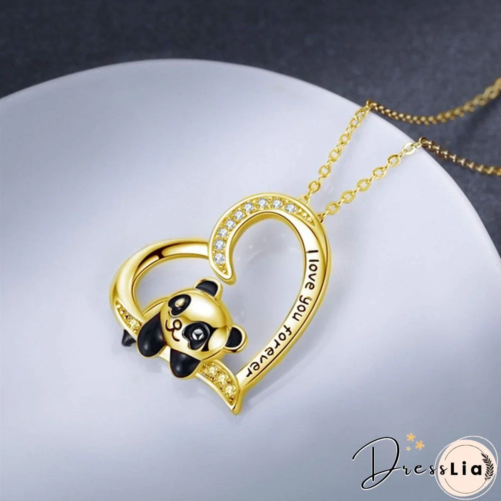 925 Sterling Silver Necklace - I Love You Forever Jewelry Gifts for Women/Daughter/Lover Panda Necklace Cute Heart Animal Pendant Panda Necklace