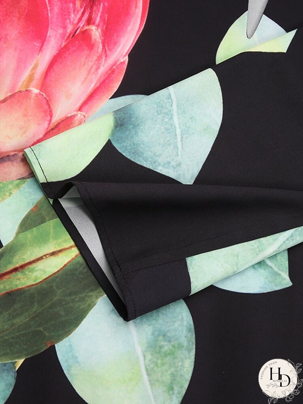 Calico Pocket V-neck Long Sleeve Print Dress For Women