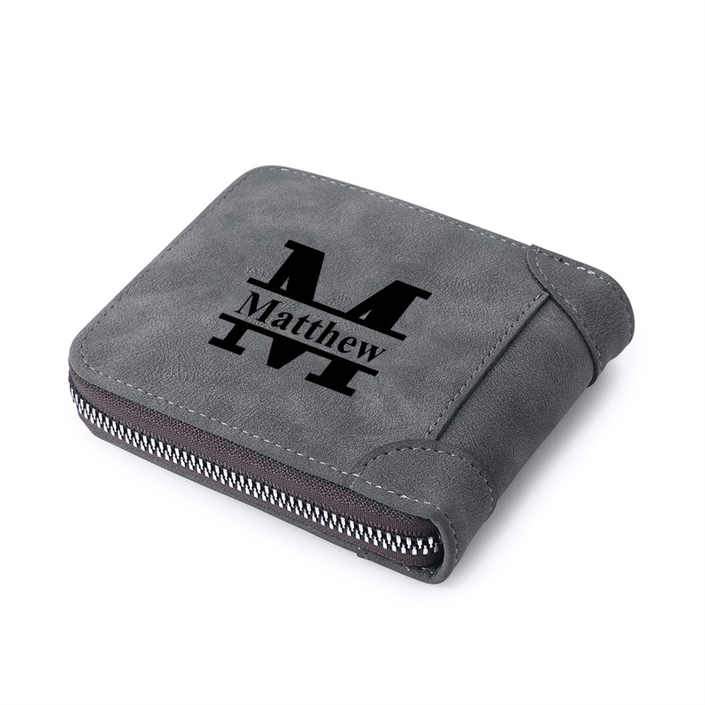 Portafoglio da uomo con chiusura lampo 1 lettera e 1 foto di linea personalizzabili regalo per uomo