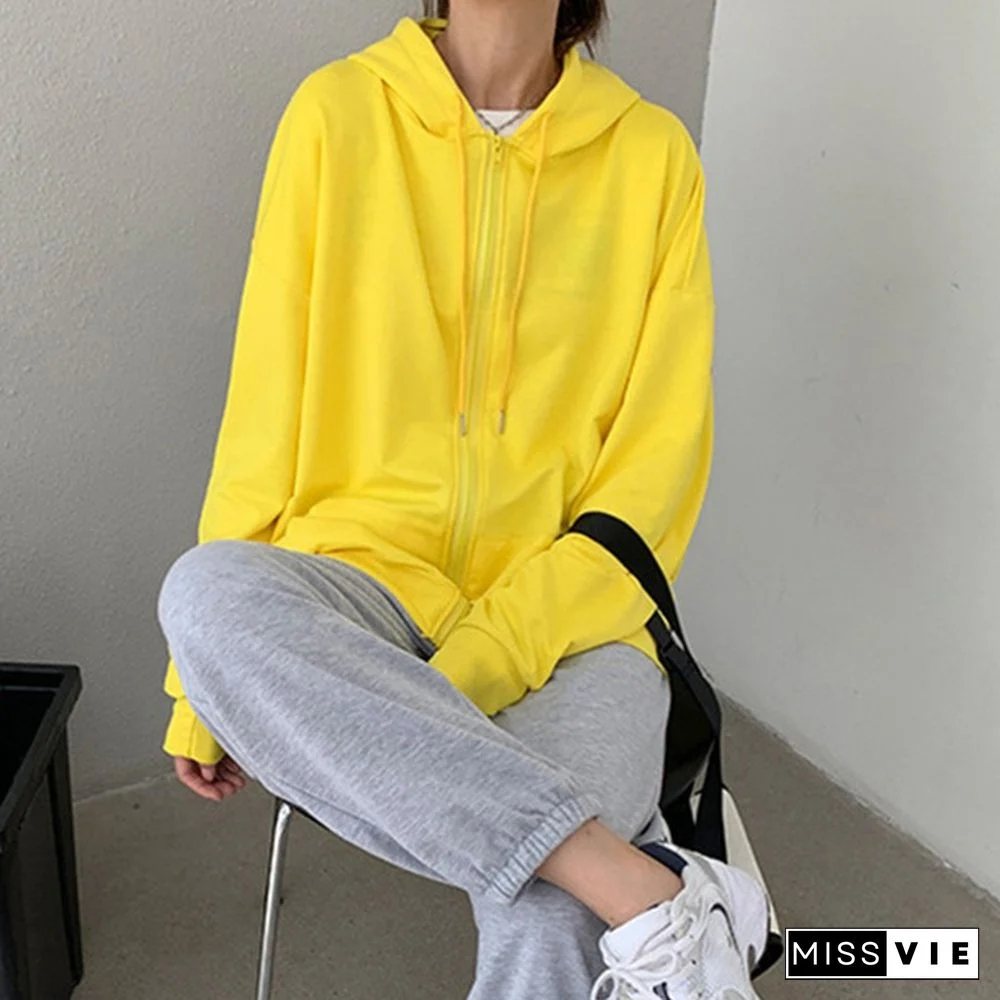 Ladies Fashion Simple Hooded Coats Women Casual Sport Fitness Hoodie Fleece Sweatshirt Zip Jackets