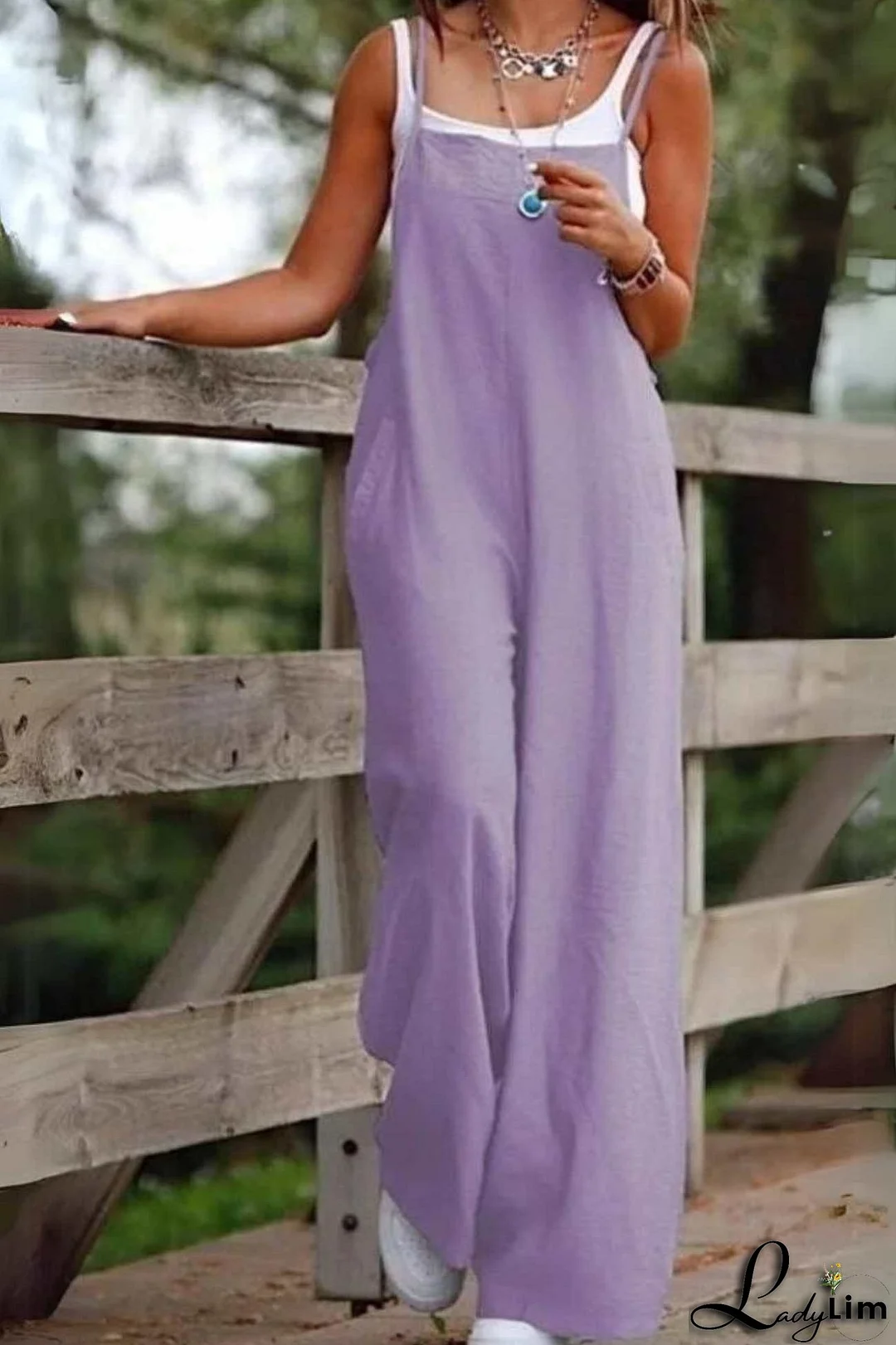 Solid Color Wide Leg Cami Jumpsuits
