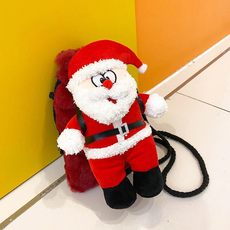 Christmas Women’s Plush Santa Claus Cute Multicolor Square Magnetic Buckle Shoulder Bag Crossbody Bag
