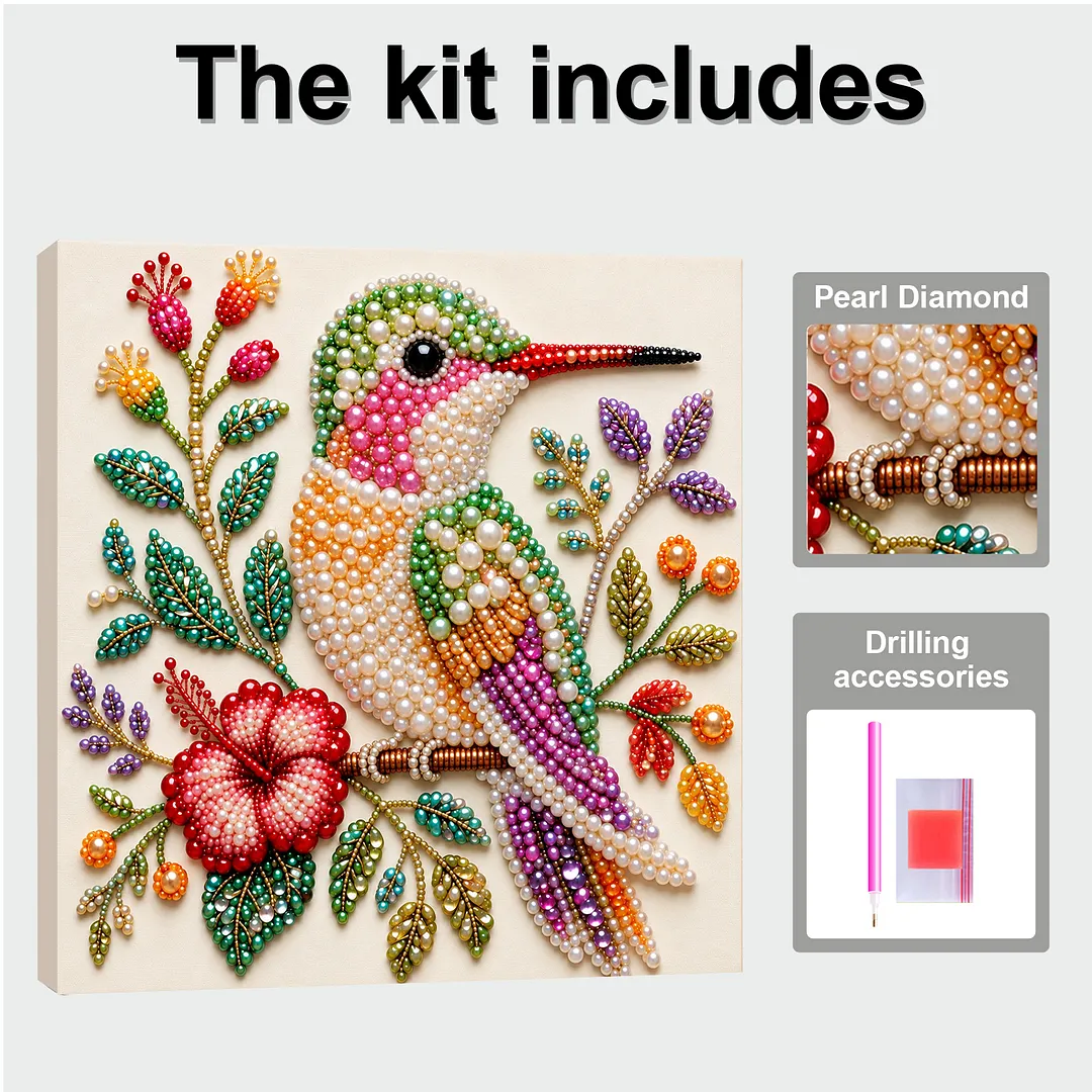 Framed Pearl Painting Kit Hummingbird 7.87x7.87in