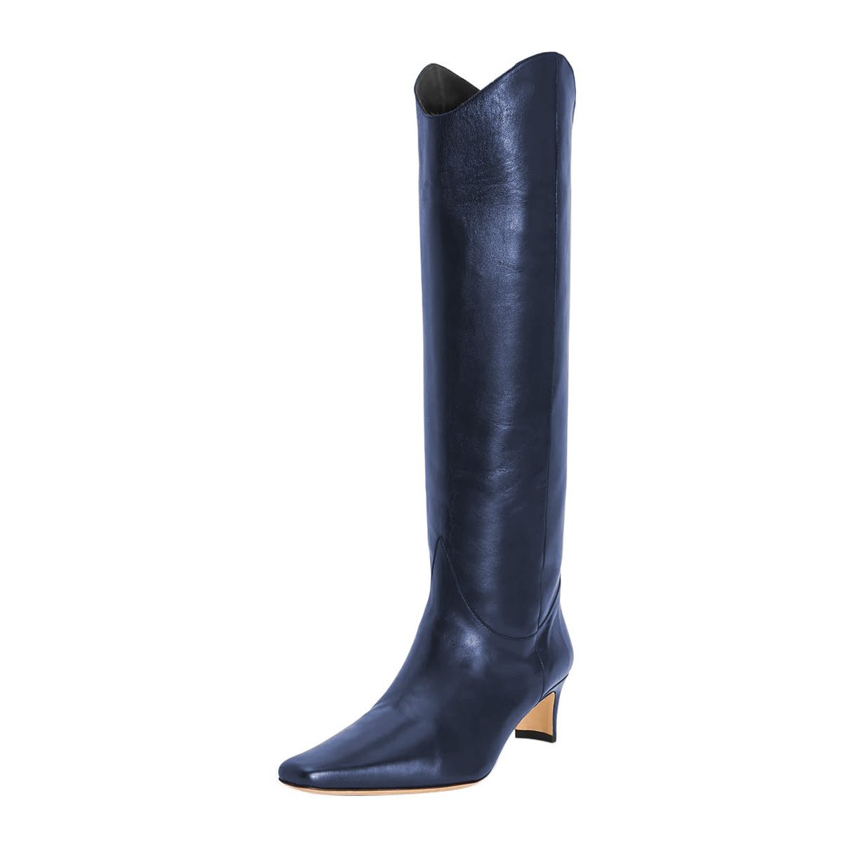 Navy Vegan Leather Square Toe Block Heel Dress Boots for Women Nicepairs