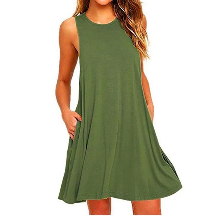 Women's Summer Casual Swing T-Shirt Dresses Beach Cover Up With Pockets Plus Size Loose T-shirt Dresses