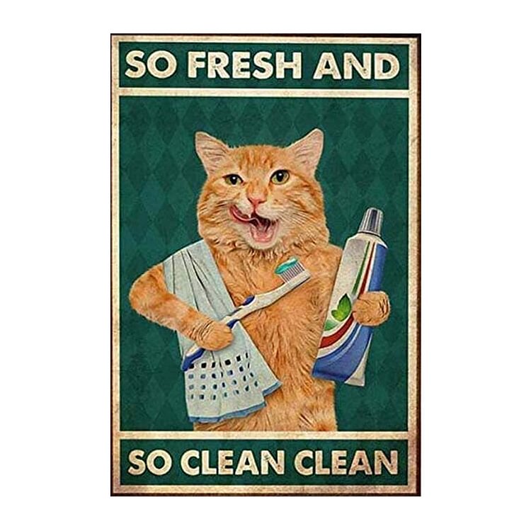 Brush Teeth Cat - Vintage Tin Signs/Wooden Signs - 7.9x11.8in & 11.8x15.7in