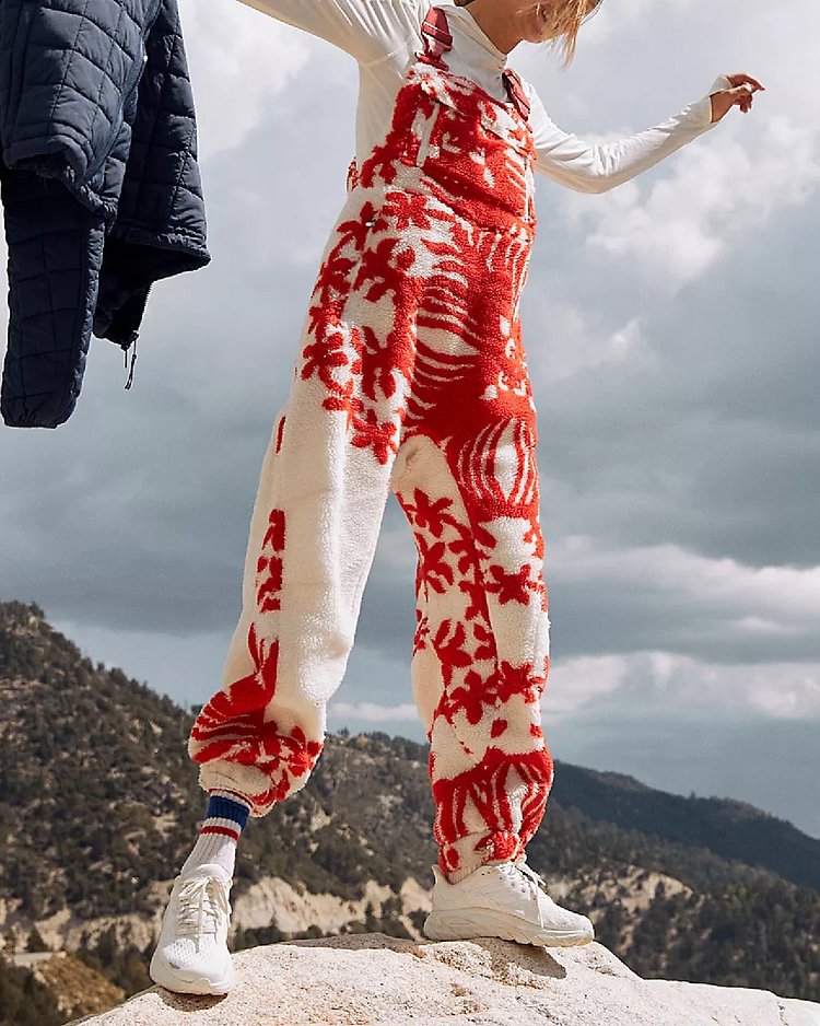 Outdoor Sherpa Red Print Jumpsuit