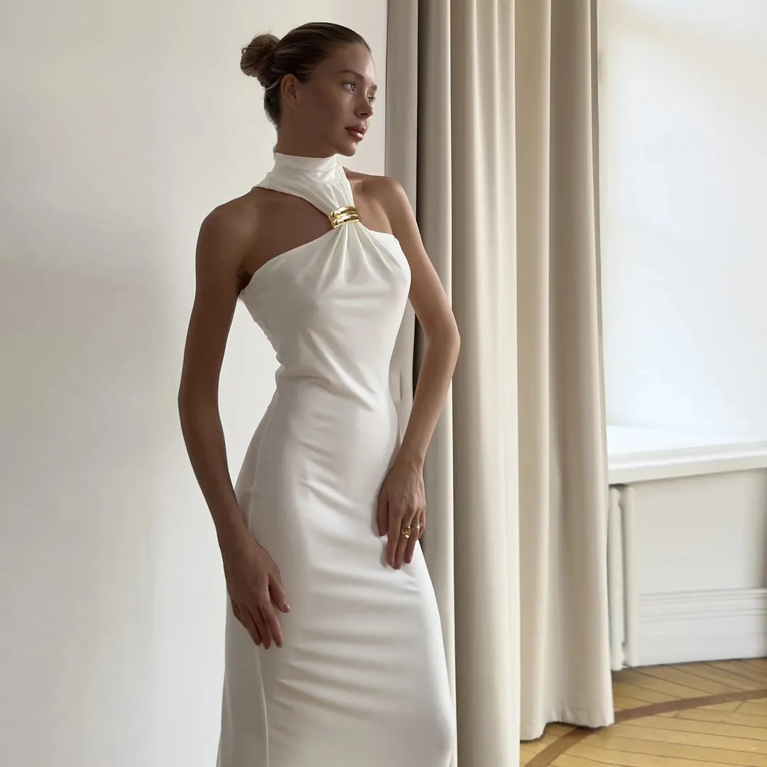 Uveng Spring-Summer Explosion Women's Metal Buckle Long Dress Dress Women
