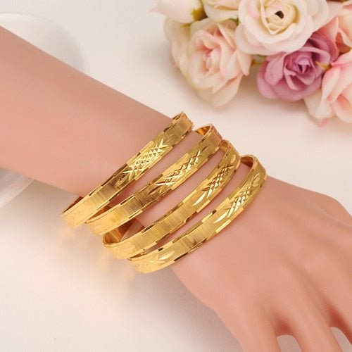 24k  4PCS Dubai Gold Jewelry Bangles For Ethiopian Bangles Bracelets Jewelry