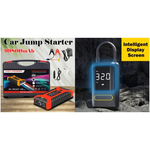 ELECTRIC JUMP STARTER & POWER BANK & TYRE INFLATOR COMBO OPTION TO BUY!