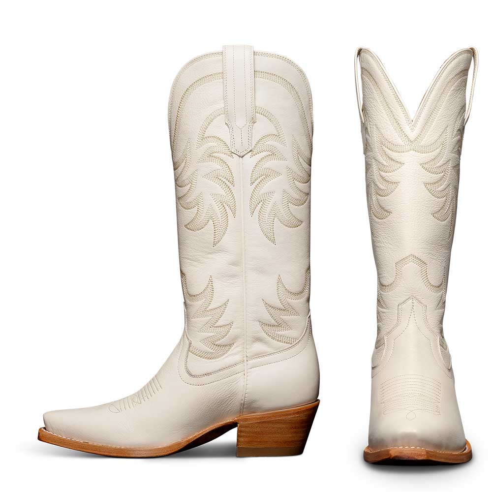 White Snip Toe Embroidered Mid-Calf Cowgirl Boots with Chunky Heels