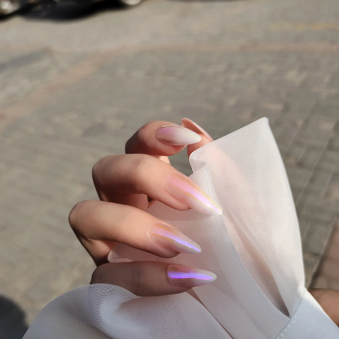 24pcs Aesthetic Northern Lights stiletto nail tips Simple Fashion Lasting Fake Nails Wearable Full Cover Finished Fingernails TY-Nail Inspo