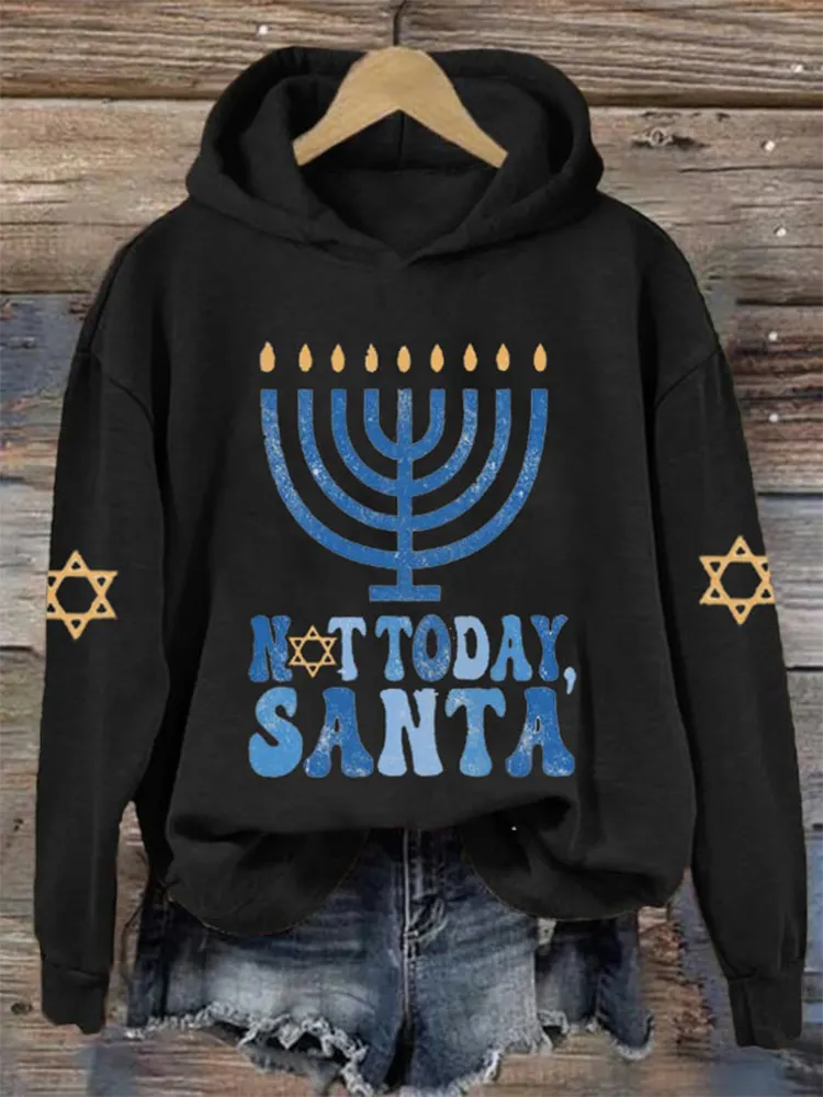 Women's Hanukkah Menorah Print Long Sleeve Hoodie
