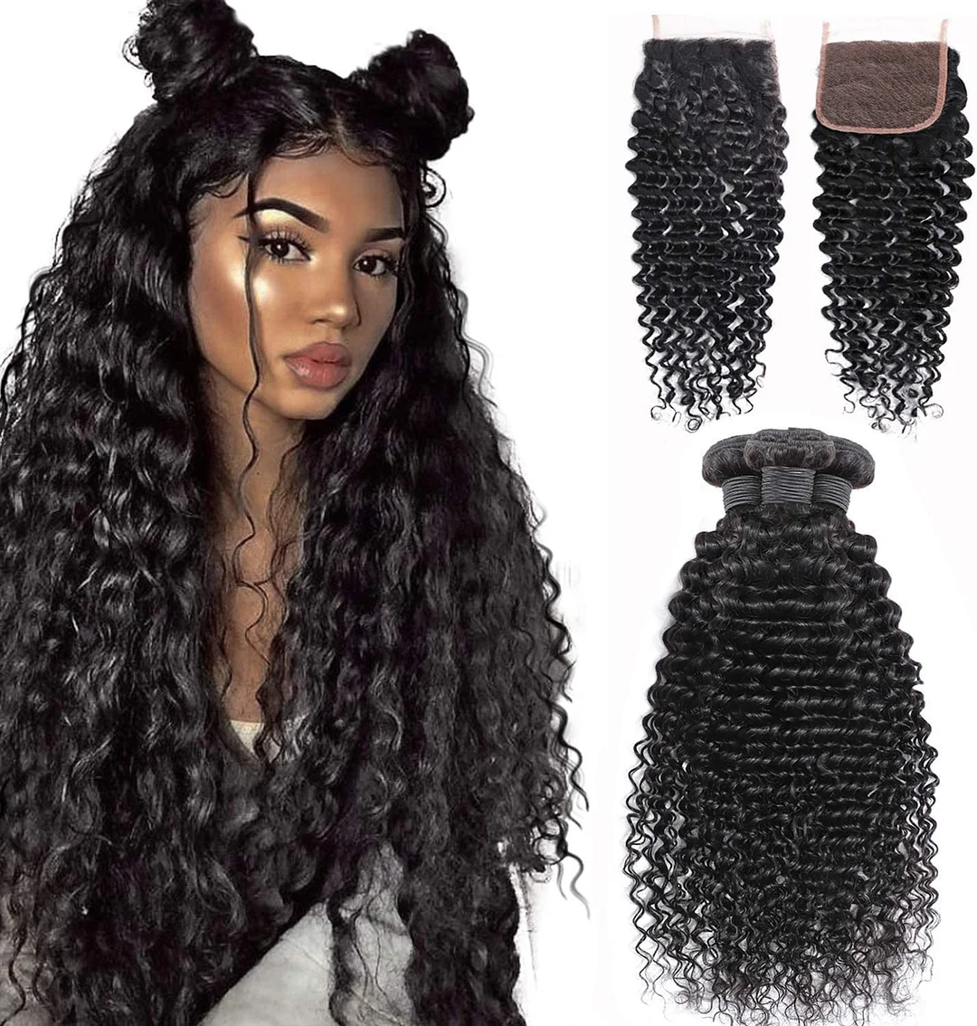 12A 4PCS + 5X5 HD Lace Closure Deep Wave100% Human Hair Extension With Lace Closure