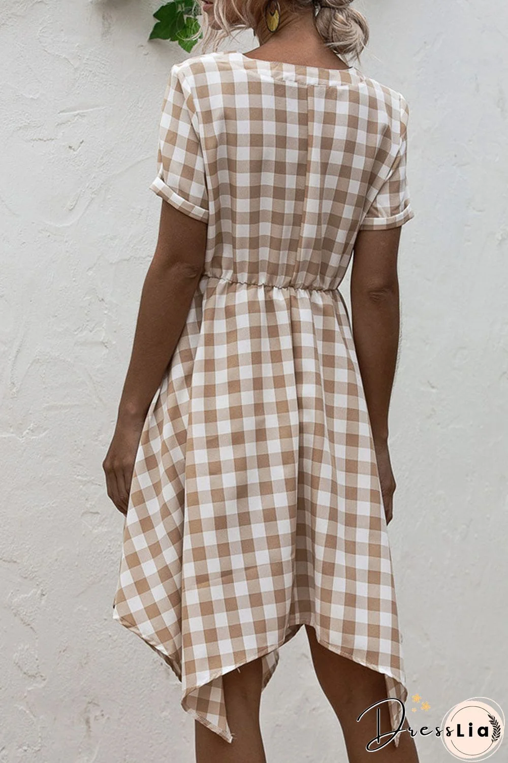 Fashion Casual Plaid Split Joint V Neck Irregular Dress Dresses