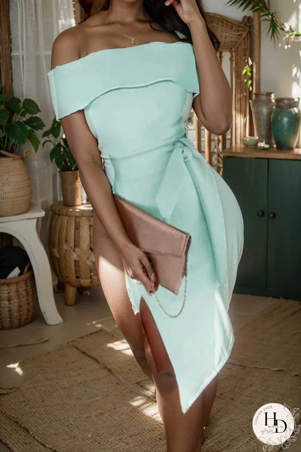 elegant off shoulder midi party dress for women