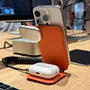 PW08 3-in-1 Folding Wireless Charger with Metal Full Leather Multi-functional Stand Wireless Charger
