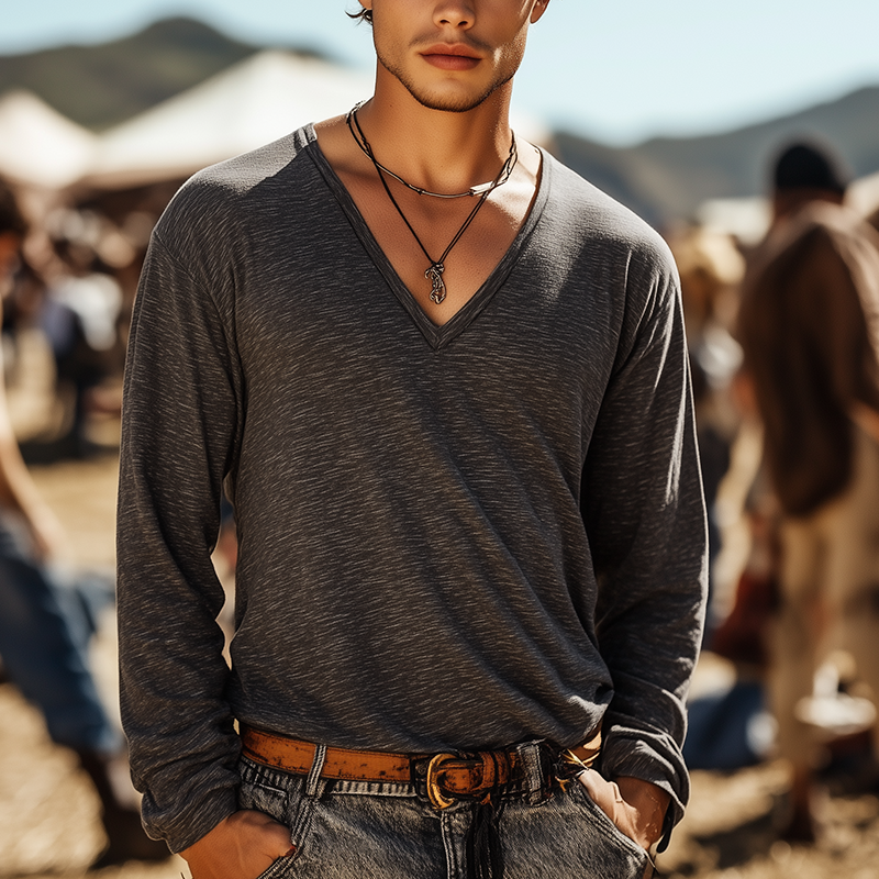 Men's Simple Loose Cotton Long Sleeve T-Shirt