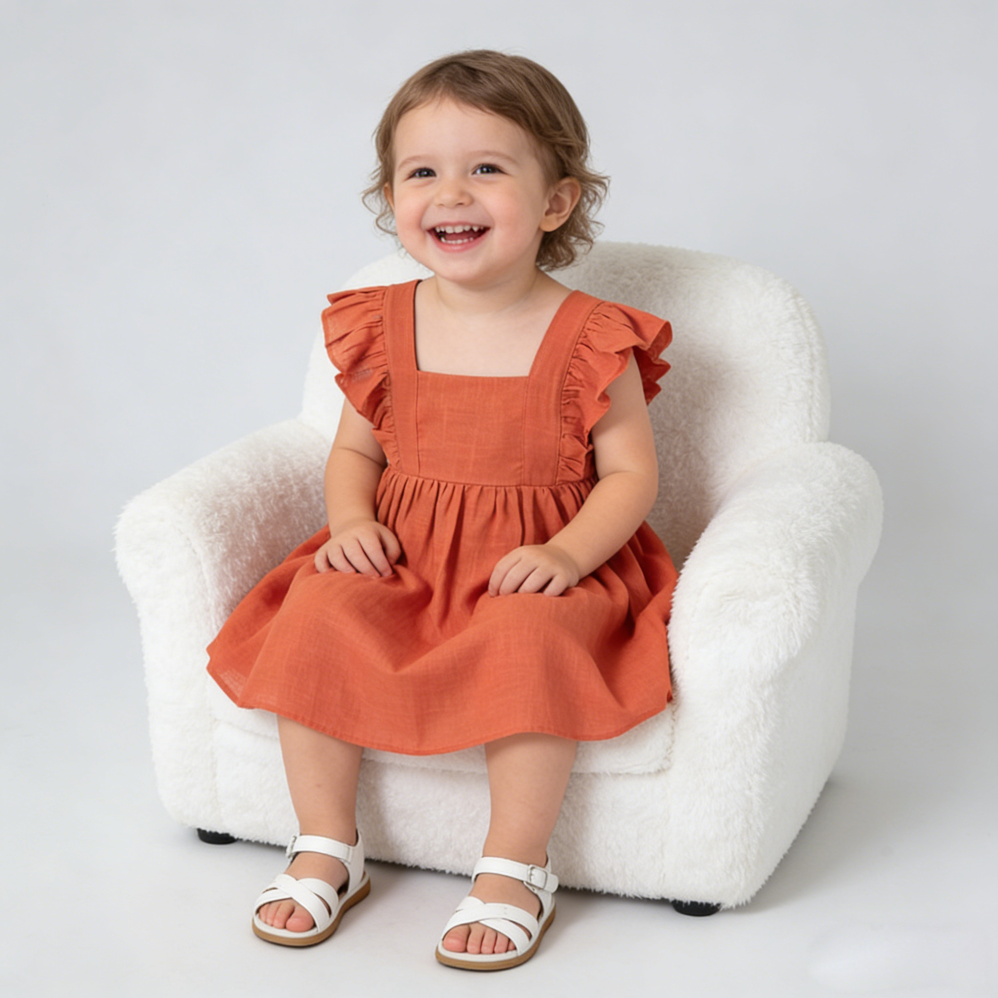 Sun-Kissed Ruffled Linen Girls' Dress REAL SILK LIFE