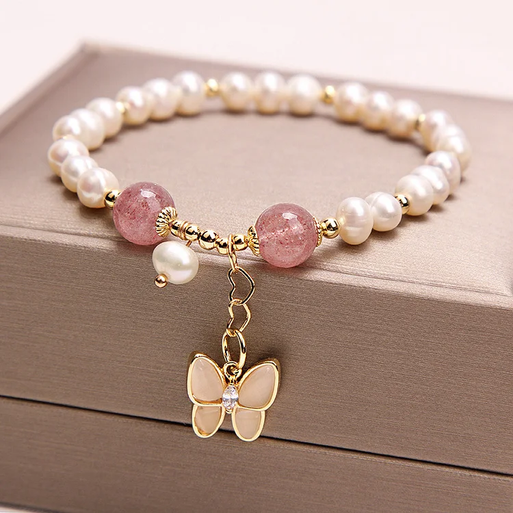 Natural Pearl Strawberry Quartz Bracelet KERENTILA