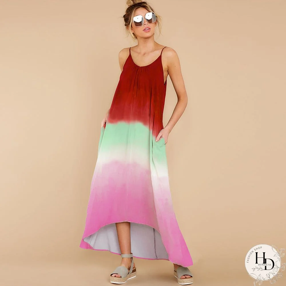 Spaghetti Strap Loose Multi Color Summer Maxi Dress