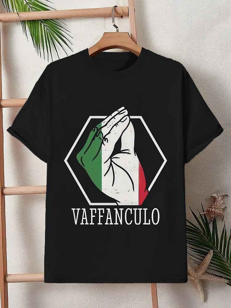 Men's Funny Italian Hand Gestures Print Cotton Casual T-Shirt