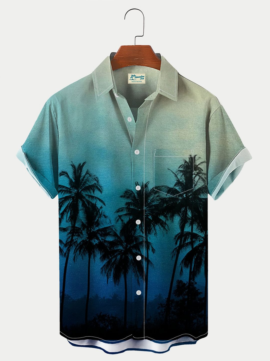 Men's Gradient Coconut Print Seersucker Wrinkle-Free Short Sleeve Shirt