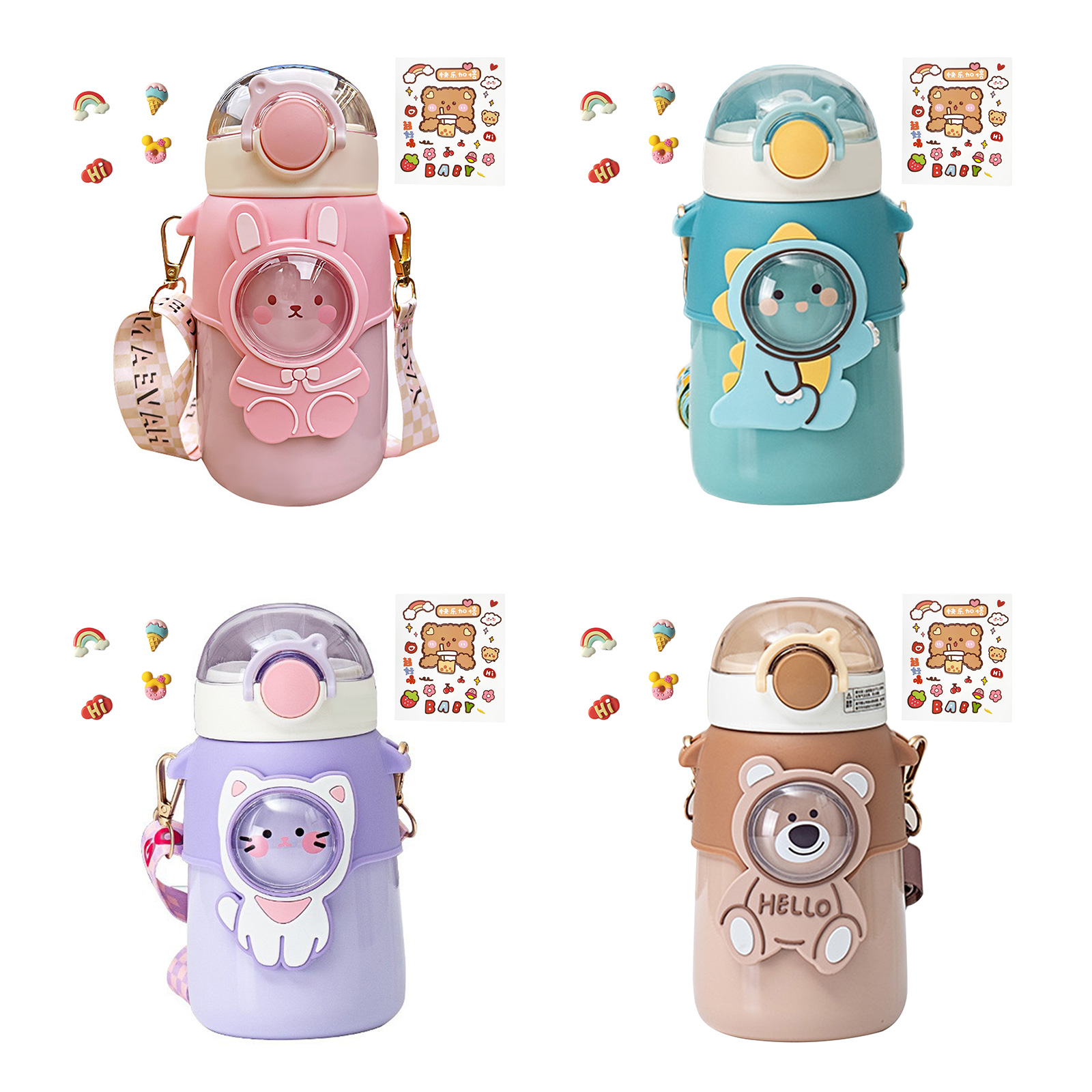 

Cute Drinking Cup Large Capacity Kawaii Animal Straw Stickers Water Bottles Kits, Purple, 501 Original