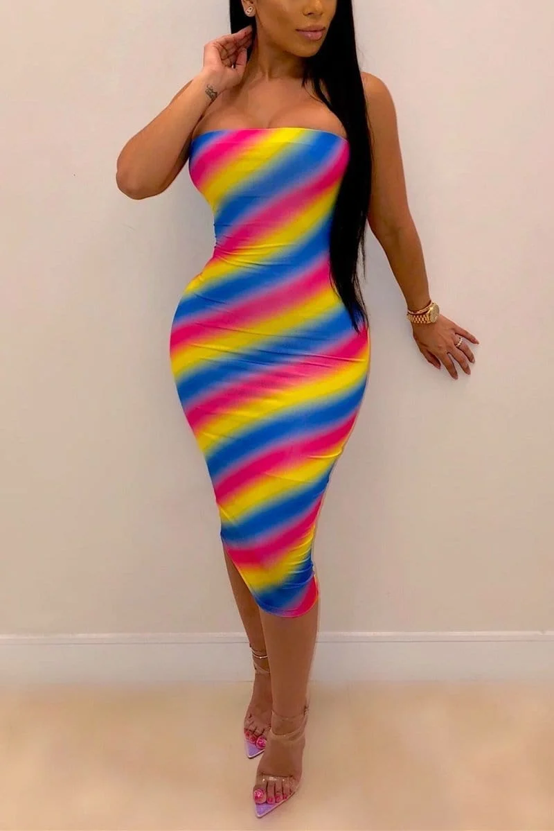 Sexy  Colorful Off Shoulder Dress