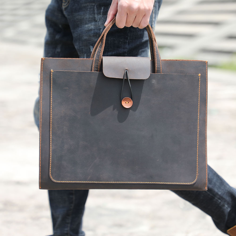 Personalized Hand stitched leather slim small laptop bag , brown leather lightweight laptop bag , leather Portfolio portfolio