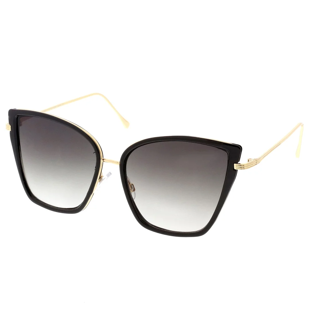 Women's Oversize Cat Eye glasses With Slim Arms Metal Trim Tinted Lens 56mm