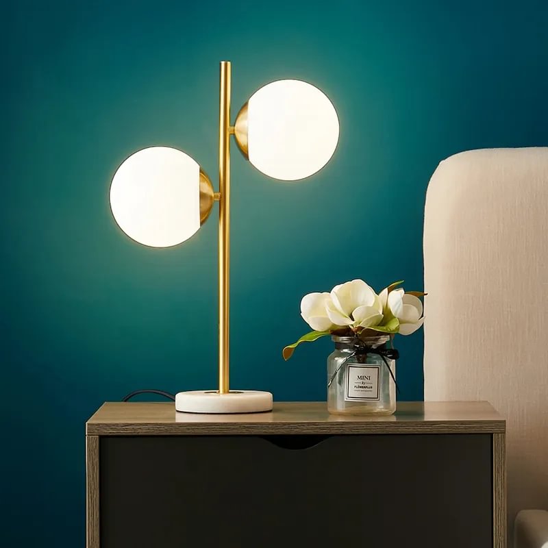 Global Gold Modern LED White Glass Shade Globe Table Lamp  