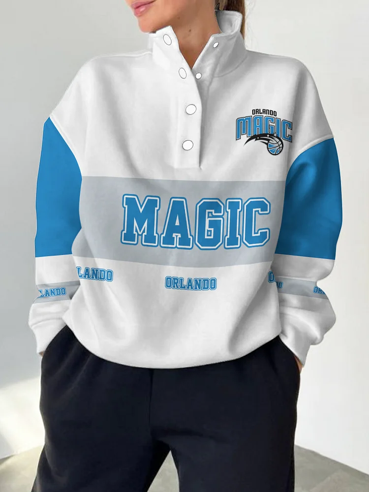 Orlando Magic  2025 New Design Casual Snap Mockneck Pullover