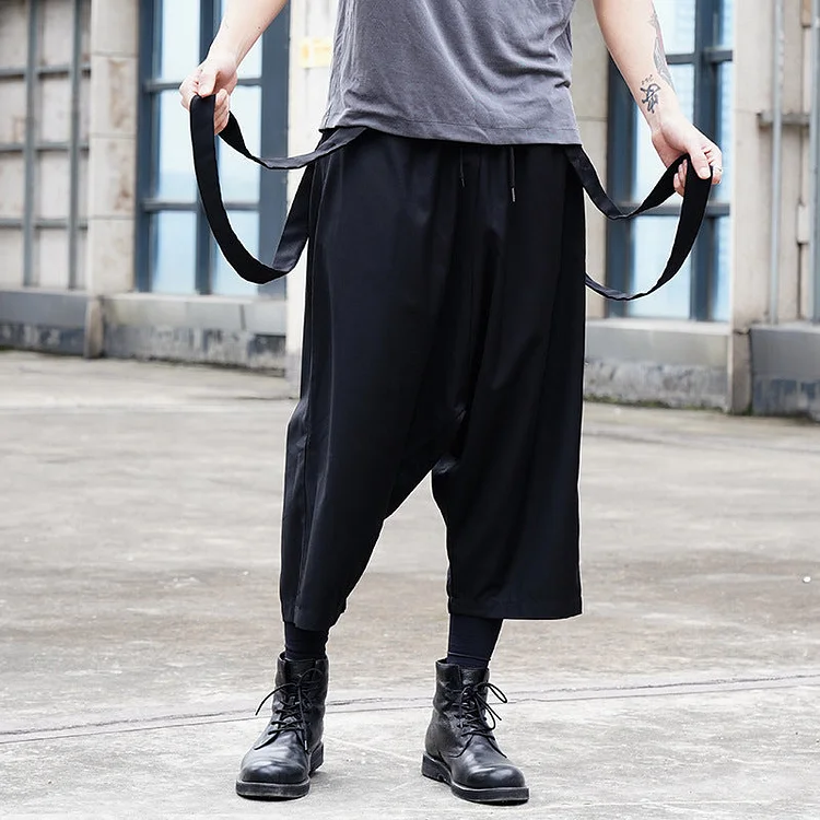 Japanese Dark Style Casual Strap Cropped Pants-dark style-men's clothing-halloween