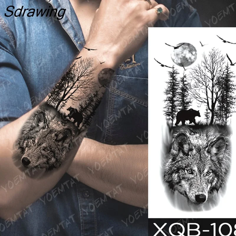 Sdrawing Temporary Tattoo Sticker Rose Snake Flower Tattoos Lace Tiger Dragon Body Art Arm Fake Sleeve Tatoo Women