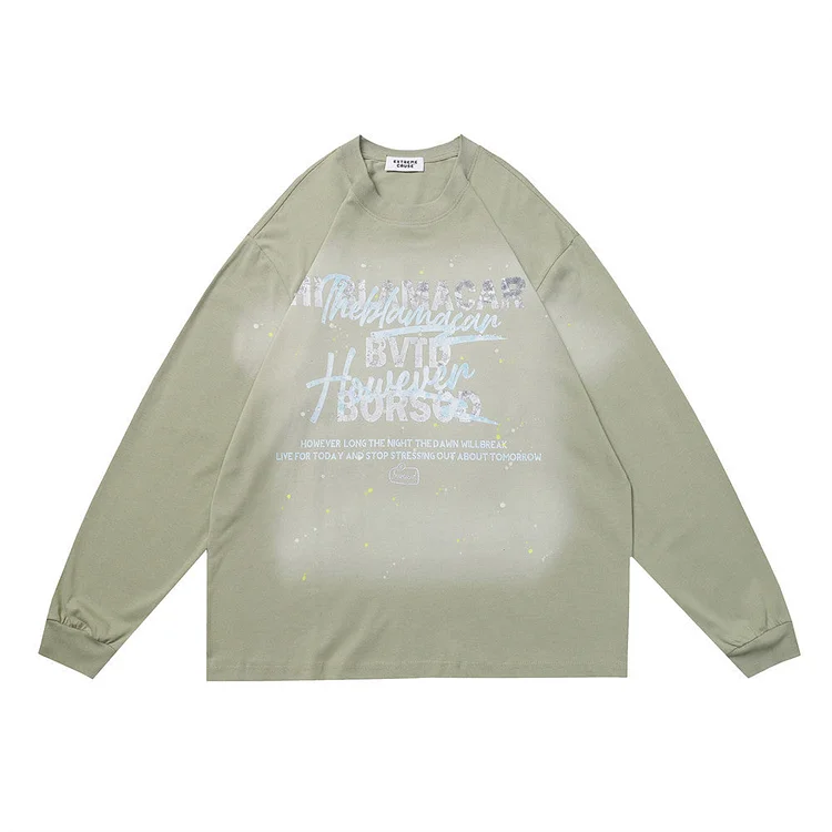 Men Long Sleeve T-Shirt Inkjet Letter Printing Cotton Loose