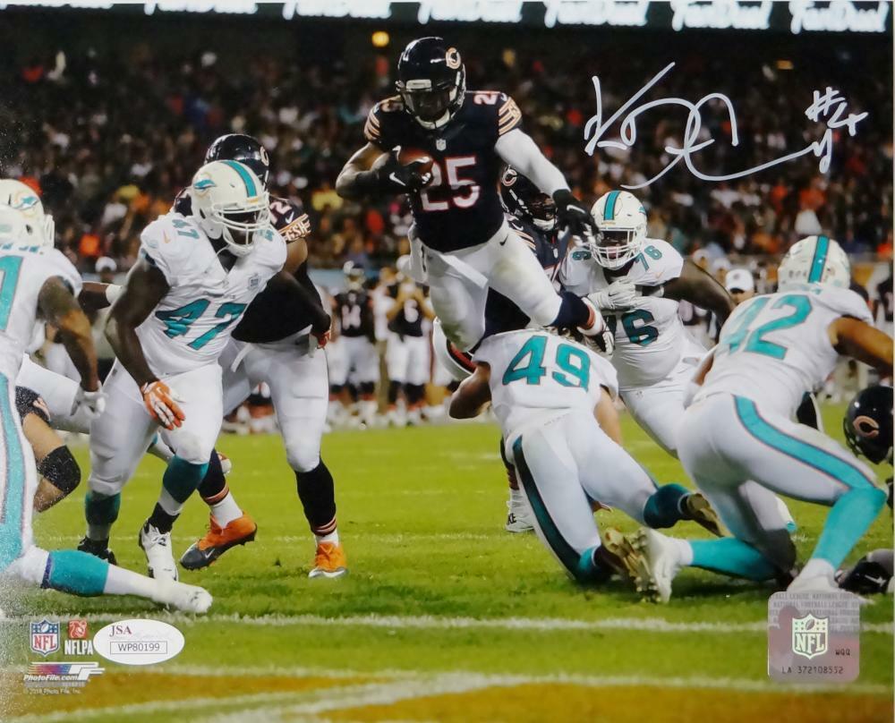 Ka'Deem Carey Autographed Bears 8x10 Leaping for TD PF Photo Poster painting- JSA W Auth *White