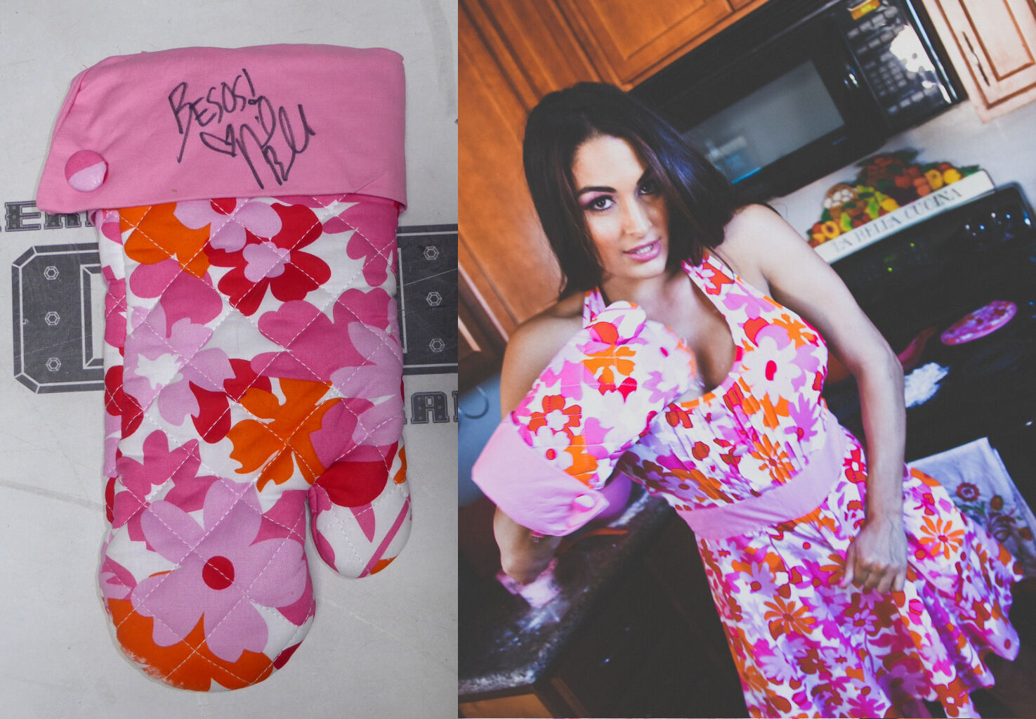 Nikki The Bella Twins Signed WWE Photo Poster painting Shoot Worn Used Oven Mit PSA/DNA COA Ring