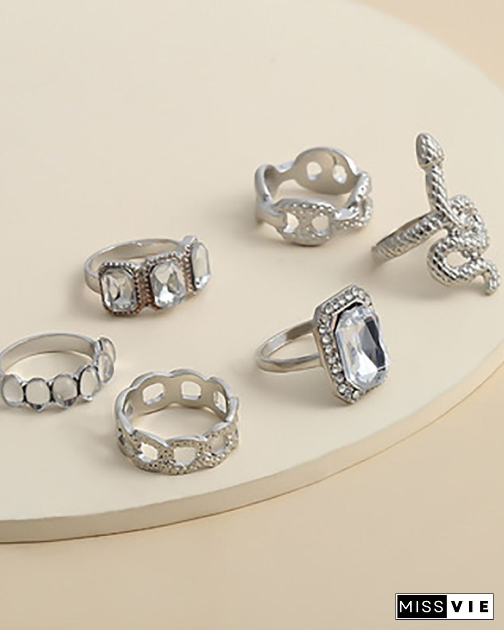 6PCS Snake Pattern Rhinestone Decor Rings Set