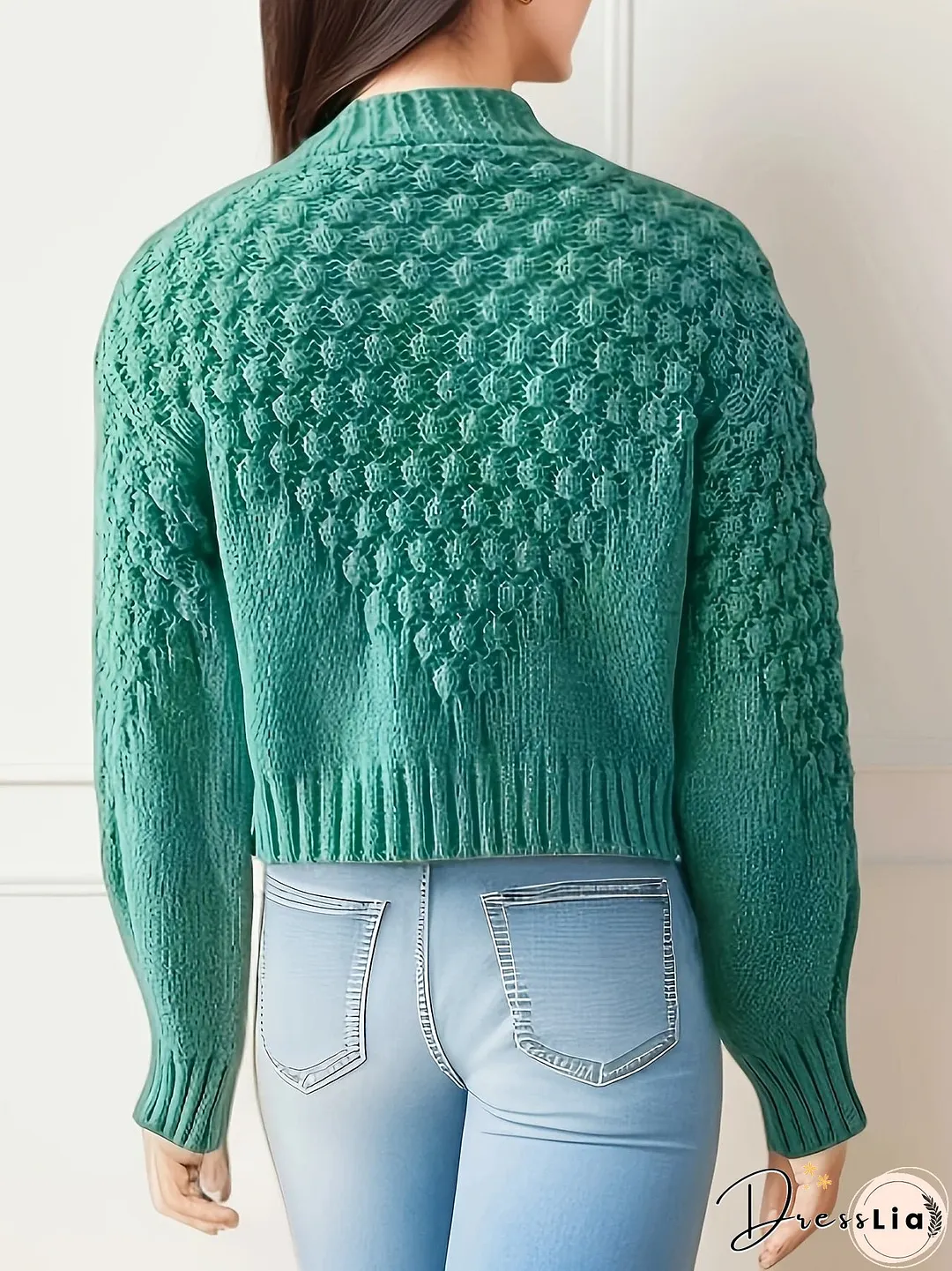 Button Front Knit Cardigan, Casual Solid V Neck Long Sleeve Sweater, Women's Clothing