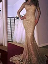 Sequinned Mermaid Bandeau Stand Collar Long Sleeves Evening Dress