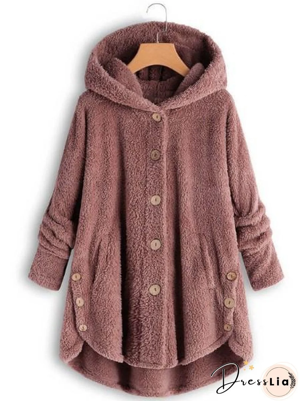 Button Solid Color Warm Coat With Hood