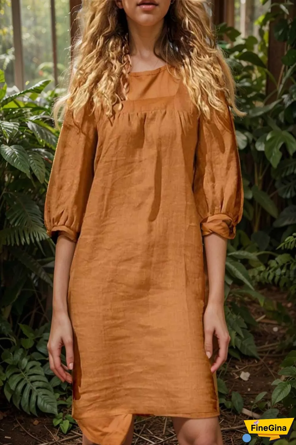 cotton linen loose casual half sleeve mini dress