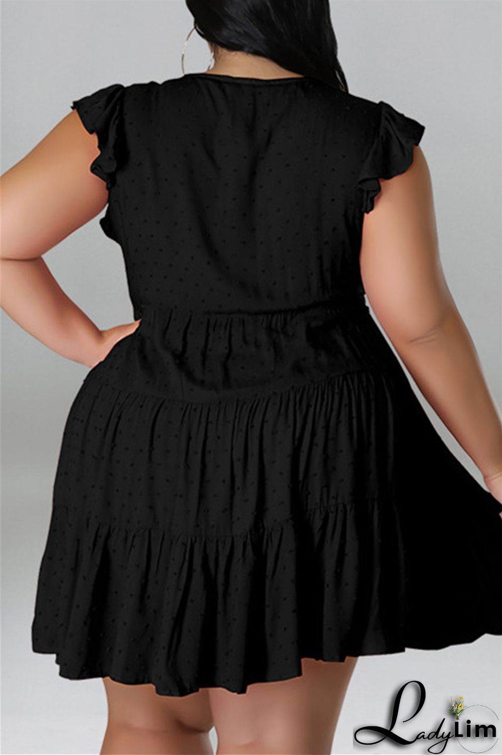 Black Fashion Casual Plus Size Solid Patchwork V Neck Sleeveless Dress
