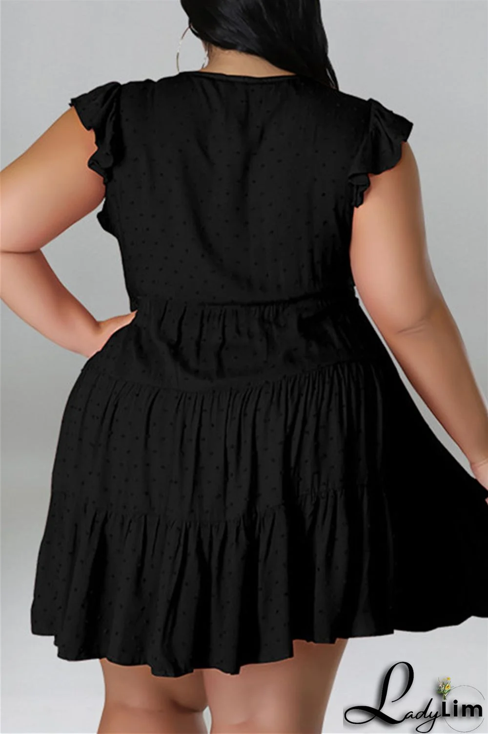Black Fashion Casual Plus Size Solid Patchwork V Neck Sleeveless Dress