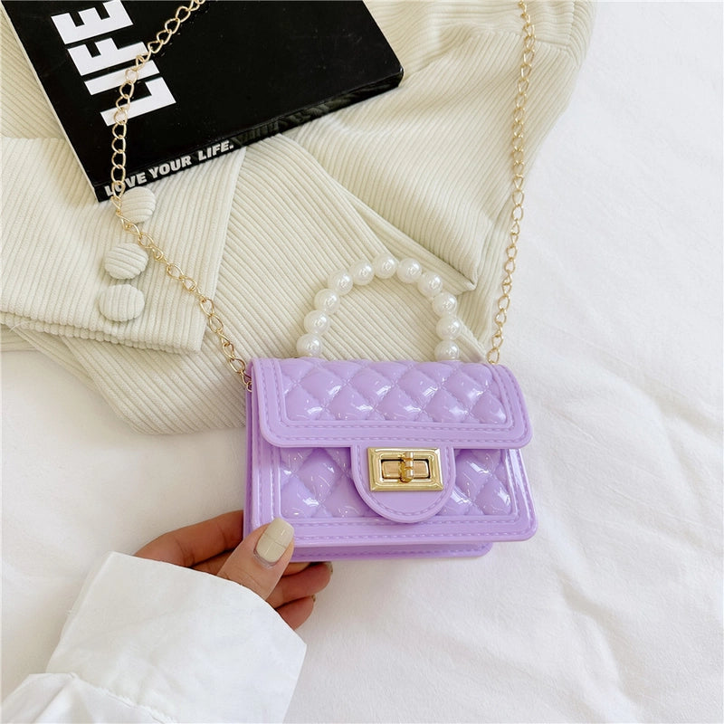 Women’s Small PVC Lattice Elegant Square Lock Clasp Jelly Bag
